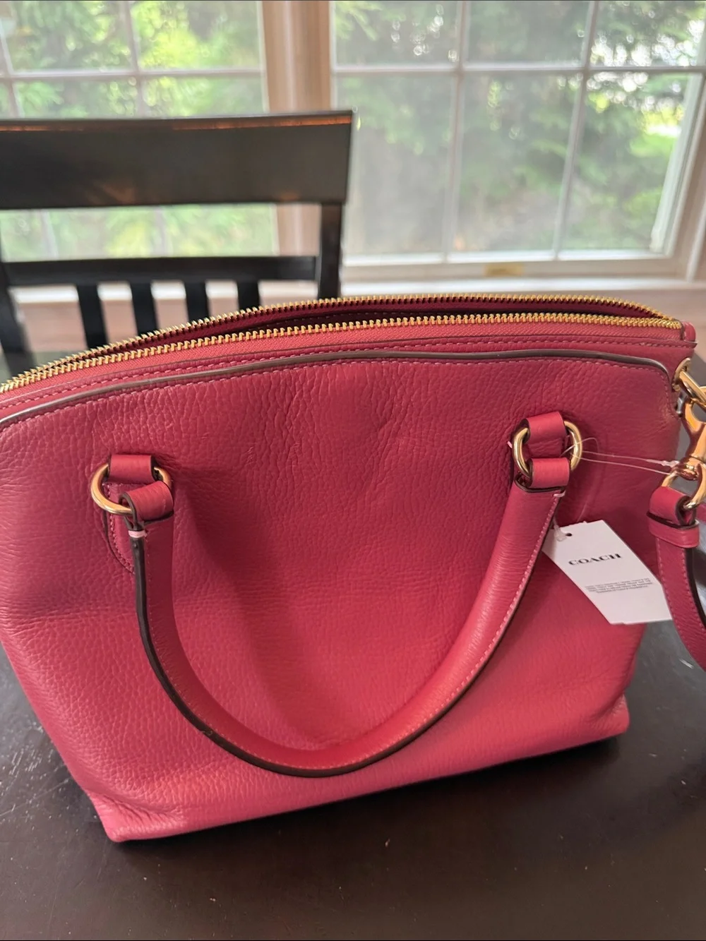 NWT Coach Pink Pebbled Leather Crossbody Satchel with Gold Hardware